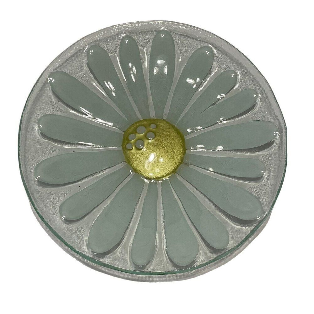 11” Clear painted glass sunflower daisy Flower Floral plate Dish Bowl